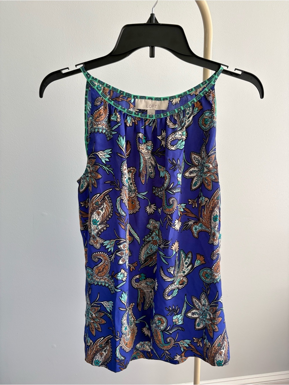 LOFT Blue Paisley Sleeveless Halter Blouse Tank Top Size Small